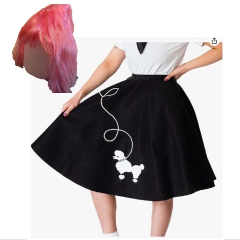 Vintage Look Poodle Skirt with Pink Wig